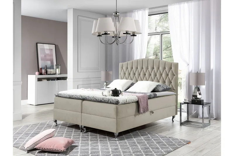 Komplett Sängpaket – Kontinentalsäng 120x200 cm med Förvaring och Sänggavel + Bäddmadrass - Beige - Möbler - Sovrum - Sängar - Kontinentalsängar