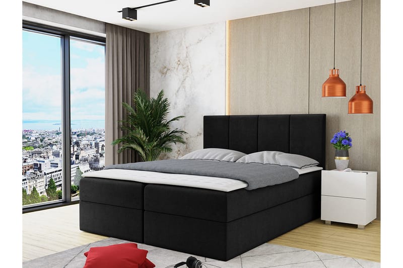 Laggano Kontinentalsäng 160x200 cm + Bäddmadrass - Svart - Möbler - Sovrum - Sängar - Kontinentalsängar