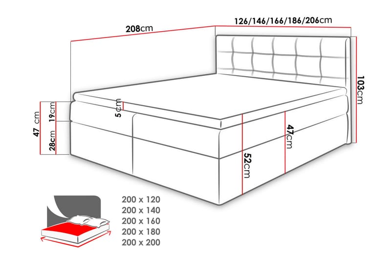 LANDSVERK Kontinentalsäng 140x200 - Svart/Grå/Vit - Kontinentalsängar