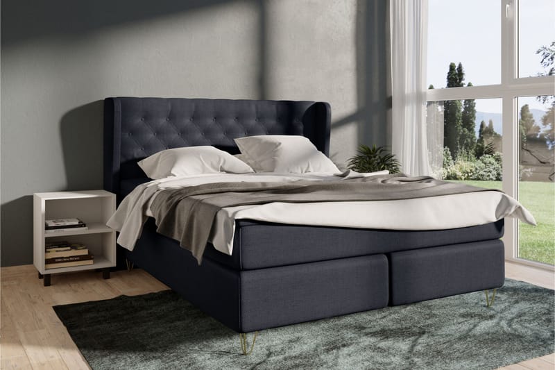 LEXI No 6 Sängpaket 210x210 F/M Memory/Pocket - Blå/Metall V-form - Möbler - Sovrum - Sängar - Komplett Sängpaket