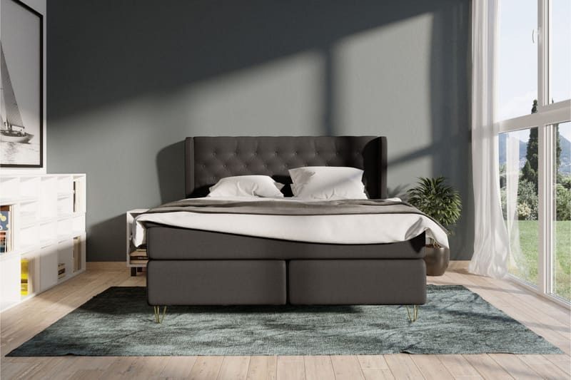 LEXI No 6 Sängpaket 210x210 F/M Memory/Pocket - Mörkgrå/Metall V-form - Möbler - Sovrum - Sängar - Komplett Sängpaket