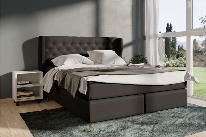 LEXI No 6 Sängpaket 210x210 F/M Memory/Pocket - Mörkgrå/Metall V-form - Möbler - Sovrum - Sängar - Komplett Sängpaket