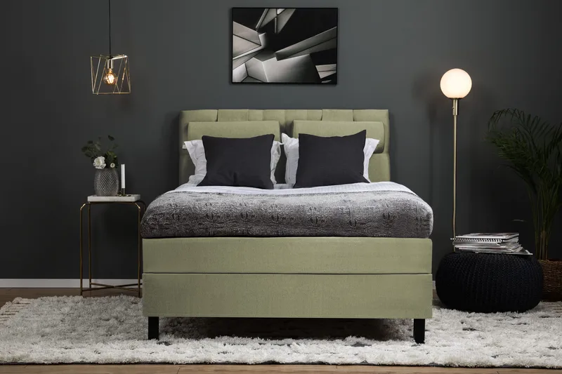 Lucky Komplett Sängpaket 140x200 Polyeter Diamant Sänggavel - Nackkudde Stor Grön - Möbler - Sovrum - Sängar - Kontinentalsängar