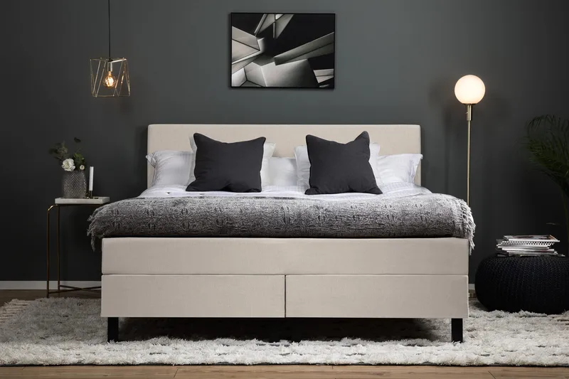 Lucky Komplett Sängpaket 150x200 Polyeter Slät Sänggavel - Beige - Möbler - Sovrum - Sängar - Kontinentalsängar