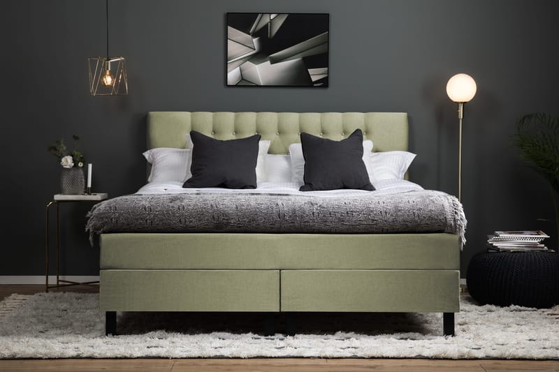 Lucky Komplett Sängpaket 160x200 Memory Diamant Sänggavel - Grön - Möbler - Sovrum - Sängar - Kontinentalsängar