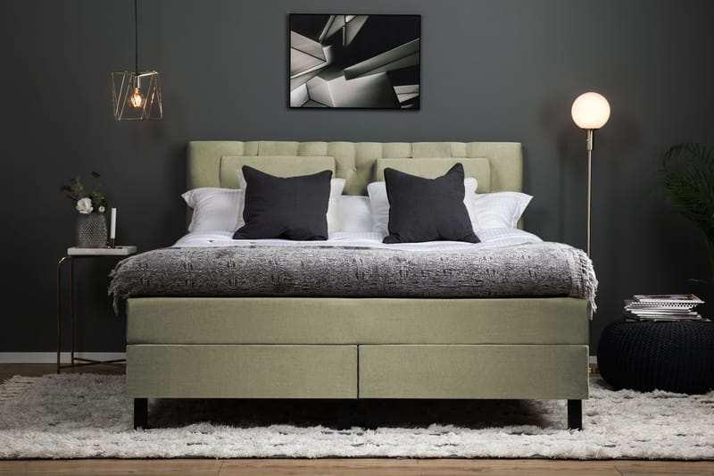 Lucky Komplett Sängpaket 160x200 Memory Diamant Sänggavel - Nackkudde Stor Grön - Möbler - Sovrum - Sängar - Kontinentalsängar