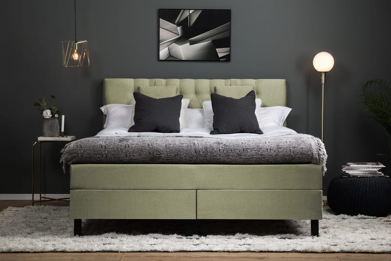 Lucky Komplett Sängpaket 160x200 Skum Diamant Sänggavel - Nackkudde Liten Grön - Möbler - Sovrum - Sängar - Kontinentalsängar