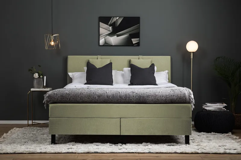 Lucky Komplett Sängpaket 160x200 Skum Slät Sänggavel - Nackkudde Liten Grön - Möbler - Sovrum - Sängar - Kontinentalsängar