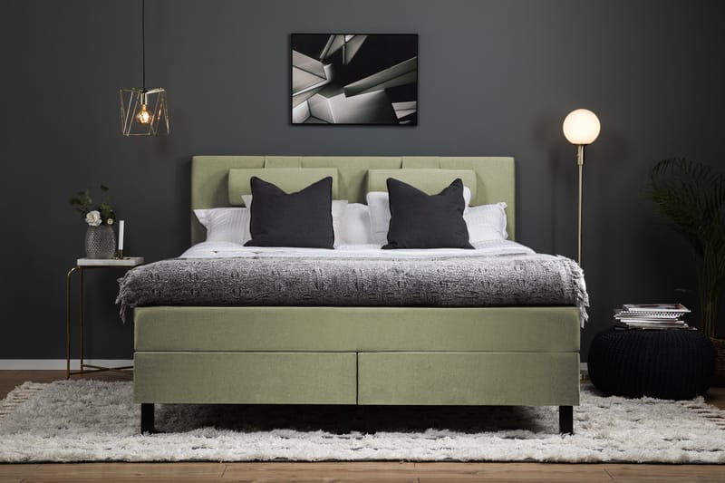 Lucky Komplett Sängpaket 160x200 Skum Slät Sänggavel - Nackkudde Stor Grön - Möbler - Sovrum - Sängar - Kontinentalsängar