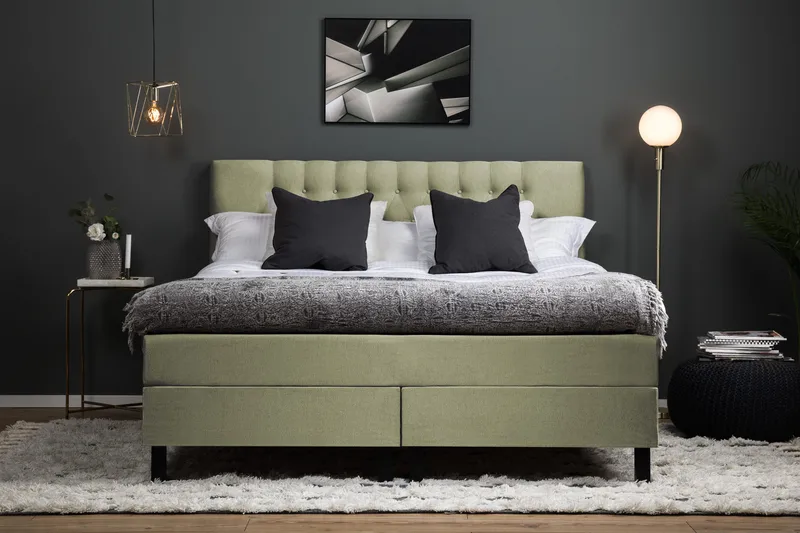 Lucky Komplett Sängpaket 160x200 Polyeter Diamant Sänggavel - Grön - Möbler - Sovrum - Sängar - Kontinentalsängar