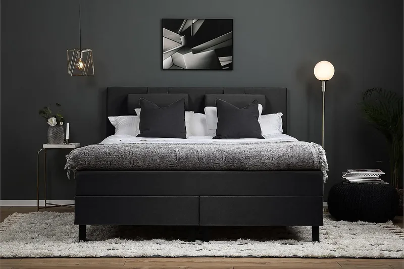 Lucky Kontinentalsäng 150 Polyester Svart/Grå - Möbler - Sovrum - Sängar - Kontinentalsängar