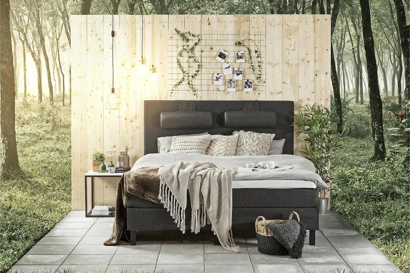 Lucky Sängpaket 150x200 SkumSlät Sänggavel Nackkudde - Nackkudde Stor Svart/Grå - Möbler - Sovrum - Sängar - Kontinentalsängar