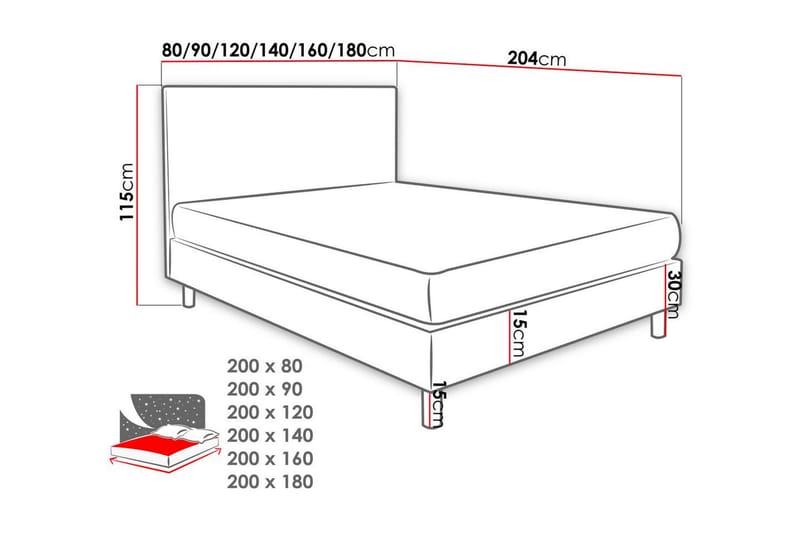 LUX Kontinentalsäng 80x200 cm Vit - Beige - Kontinentalsängar - Enkelsängar