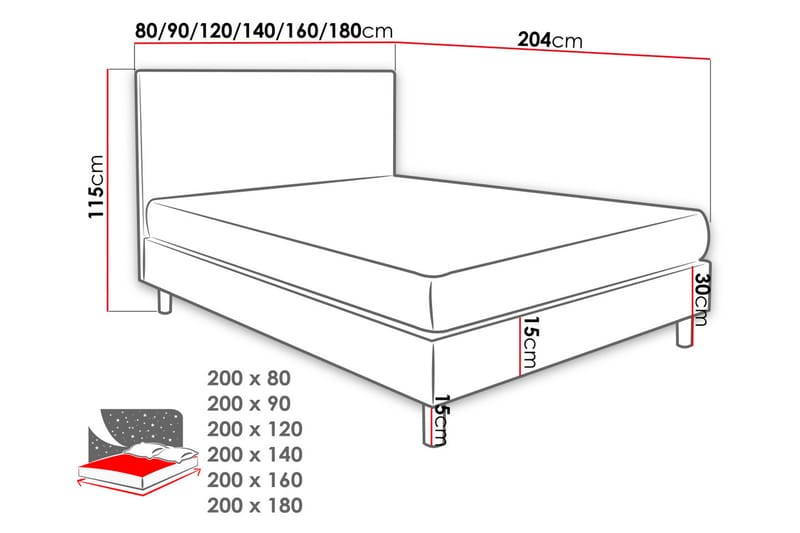 LUX Kontinentalsäng 80x200 cm Vit - Beige - Kontinentalsängar - Enkelsängar