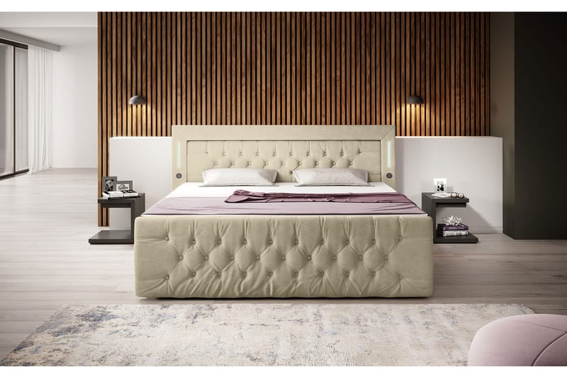 Madelyn Sängpaket Kontinentalsäng med Förvaring 160x200 Beig - (+Fler val) - Komplett Sängpaket - Kontinentalsängar