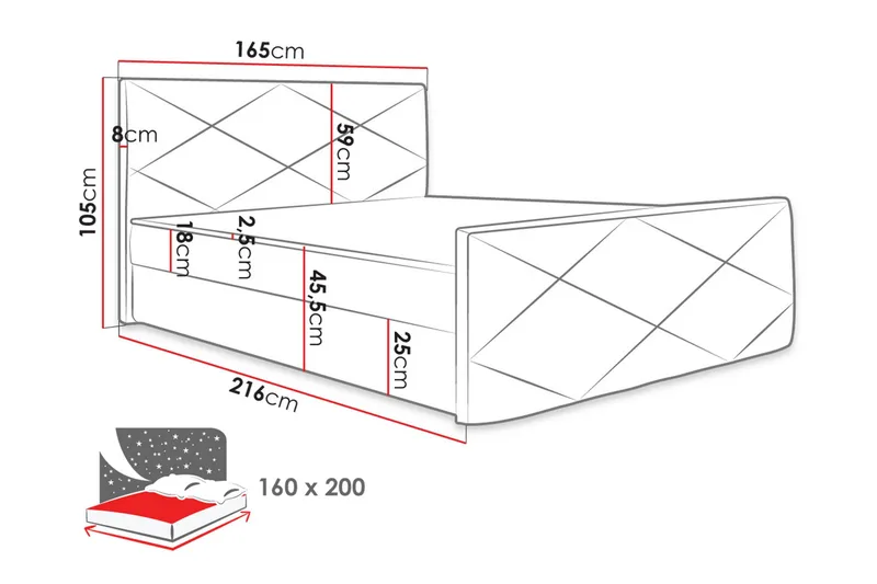 Milano Kontinentalsäng 160x200 cm med Sänggavel - Ljusgrå - Möbler - Sovrum - Sängar - Kontinentalsängar