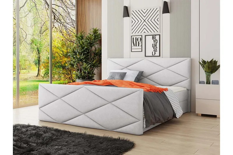 Milano Kontinentalsäng 160x200 cm med Sänggavel - Ljusgrå - Möbler - Sovrum - Sängar - Kontinentalsängar