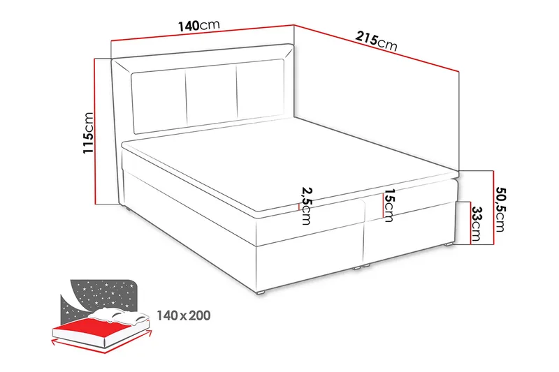 Moden Komplett Sängpaket – Kontinentalsäng 140x215 cm med Sänggavel + Bäddmadrass - Svart - Möbler - Sovrum - Sängar - Kontinentalsängar