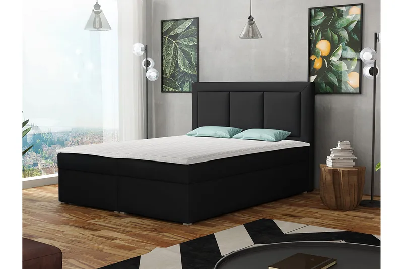 Moden Komplett Sängpaket – Kontinentalsäng 140x215 cm med Sänggavel + Bäddmadrass - Svart - Möbler - Sovrum - Sängar - Kontinentalsängar