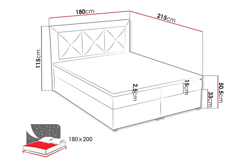 Moden Kontinentalsäng 180x215cm LED-belysning - Svart - Möbler - Sovrum - Sängar - Kontinentalsängar