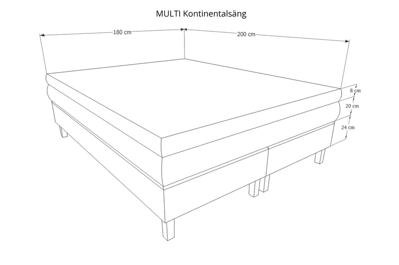 MULTI Kontinentalsäng 180 Ljusgrå - Kontinentalsängar - Dubbelsängar