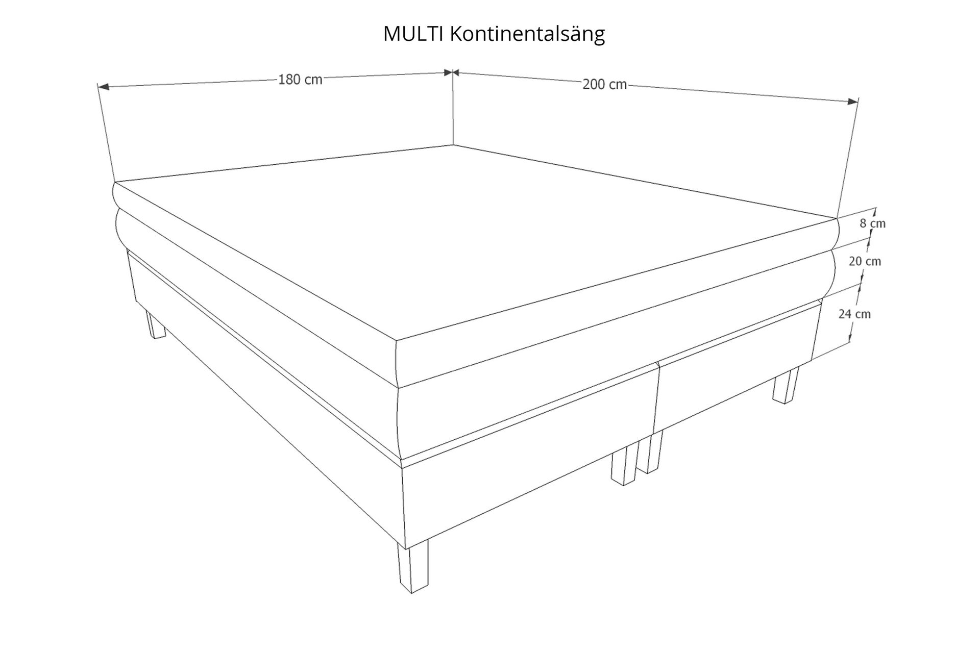 MULTI Kontinentalsäng 180 Ljusgrå - Möbler - Sovrum - Sängar - Kontinentalsängar