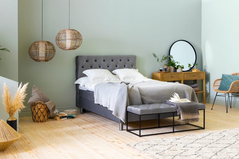NOVELLA Sängpaket 120x200 cm Djuphäftad Gavel Ljusgrå/Sammet - Möbler - Sovrum - Sängar - Komplett Sängpaket