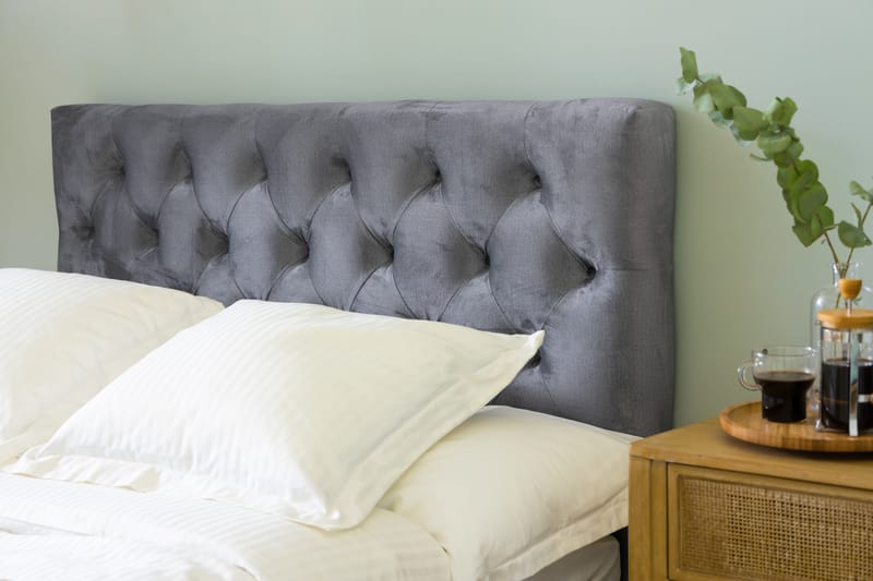 NOVELLA Sängpaket 120x200 cm Djuphäftad Gavel Ljusgrå/Sammet - Möbler - Sovrum - Sängar - Komplett Sängpaket