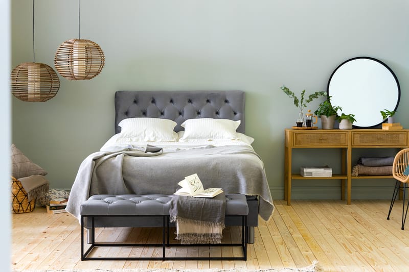NOVELLA Sängpaket 120x200 cm Djuphäftad Gavel Ljusgrå/Sammet - Möbler - Sovrum - Sängar - Komplett Sängpaket