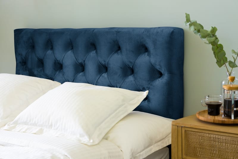 NOVELLA Sängpaket 120x200 cm Djuphäftad Gavel Mörkblå/Sammet - Möbler - Sovrum - Sängar - Komplett Sängpaket