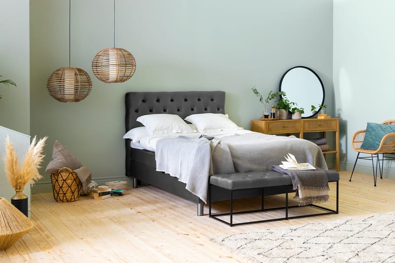 NOVELLA Sängpaket 120x200 cm Djuphäftad Gavel Mörkgrå/Sammet - Möbler - Sovrum - Sängar - Komplett Sängpaket