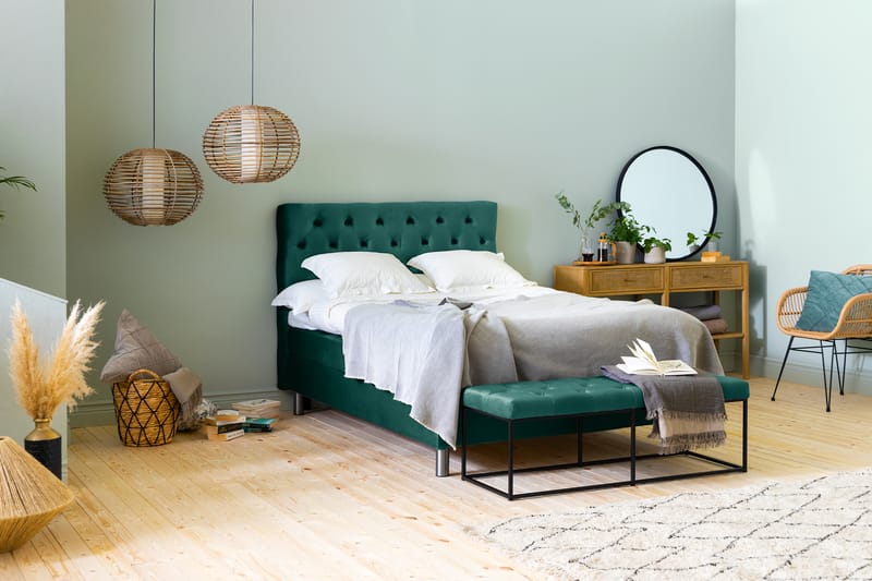 NOVELLA Sängpaket 120x200 cm Djuphäftad Gavel Mörkgrön/Samme - Möbler - Sovrum - Sängar - Komplett Sängpaket