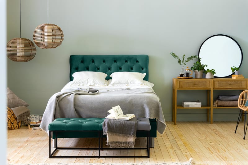 NOVELLA Sängpaket 120x200 cm Djuphäftad Gavel Mörkgrön/Samme - Möbler - Sovrum - Sängar - Komplett Sängpaket
