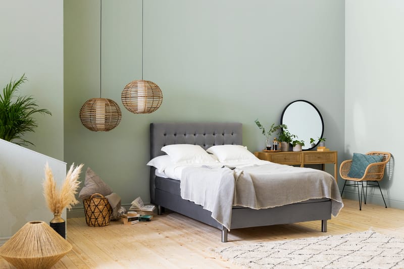 NOVELLA Sängpaket 120x200 cm Rutig Gavel Ljusgrå/Sammet - Möbler - Sovrum - Sängar - Komplett Sängpaket
