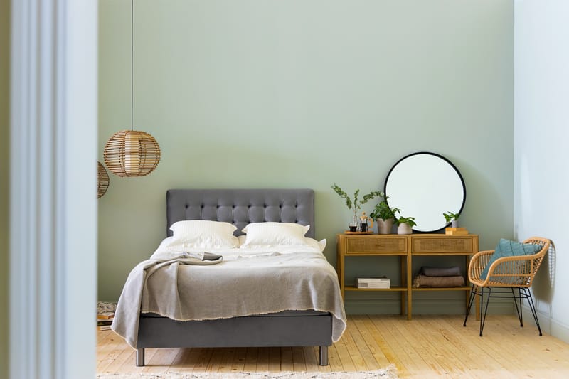 NOVELLA Sängpaket 120x200 cm Rutig Gavel Ljusgrå/Sammet - Möbler - Sovrum - Sängar - Komplett Sängpaket