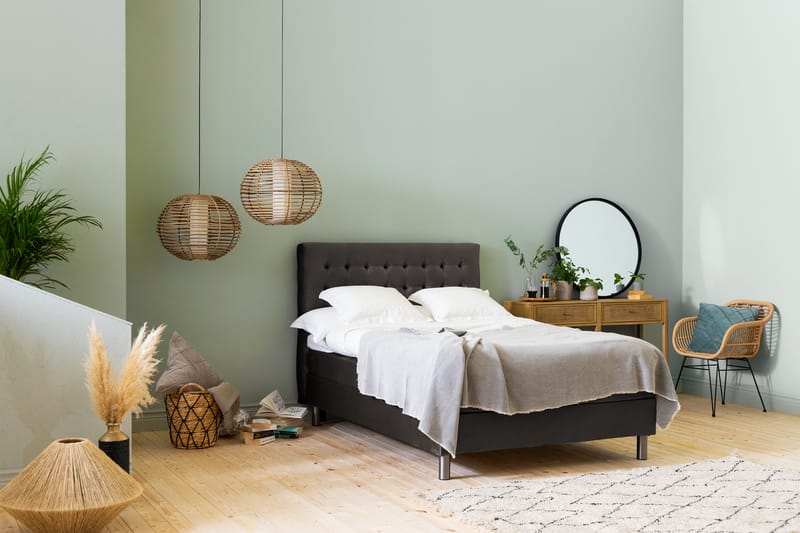 NOVELLA Sängpaket 120x200 cm Rutig Gavel Mörkgrå/Sammet - Möbler - Sovrum - Sängar - Komplett Sängpaket