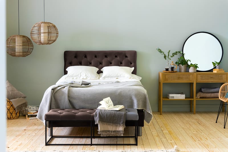 NOVELLA Sängpaket 140x200 cm Djuphäftad Gavel Brun/Sammet - Möbler - Sovrum - Sängar - Komplett Sängpaket