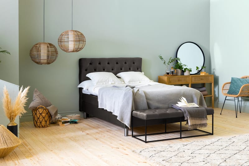 NOVELLA Sängpaket 140x200 cm Djuphäftad Gavel Mörkgrå/Sammet - Möbler - Sovrum - Sängar - Kontinentalsängar