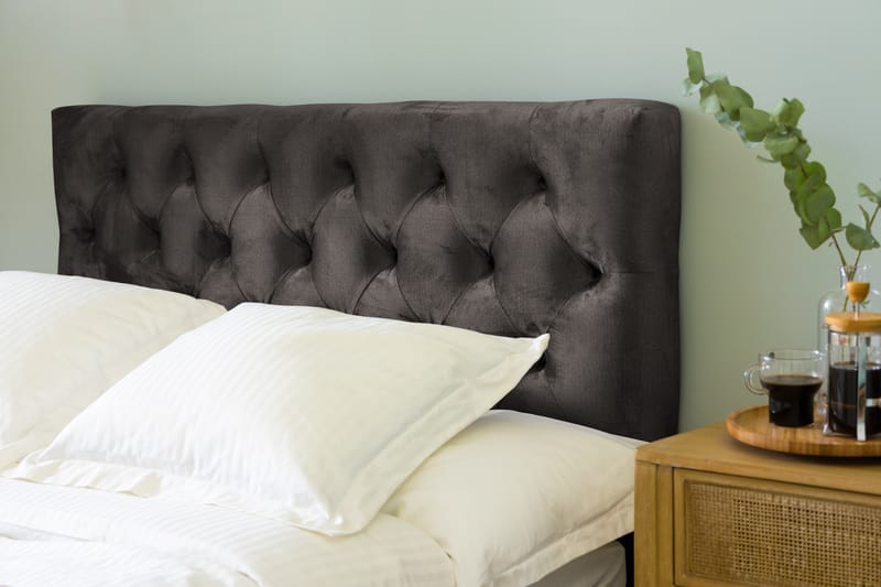 NOVELLA Sängpaket 140x200 cm Djuphäftad Gavel Mörkgrå/Sammet - Möbler - Sovrum - Sängar - Kontinentalsängar