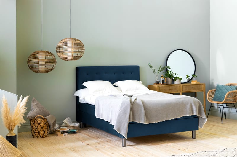 NOVELLA Sängpaket 140x200 cm Knapp Gavel Mörkblå/Sammet - Möbler - Sovrum - Sängar - Komplett Sängpaket