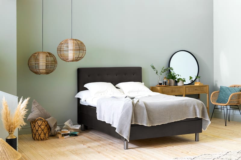 NOVELLA Sängpaket 140x200 cm Knapp Gavel Mörkgrå/Sammet - Möbler - Sovrum - Sängar - Komplett Sängpaket