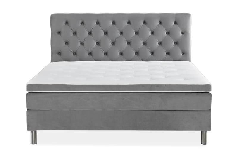 NOVELLA Sängpaket 160x200 cm Djuphäftad Gavel Ljusgrå/Sammet - Möbler - Sovrum - Sängar - Komplett Sängpaket
