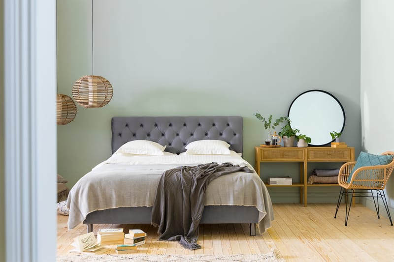 NOVELLA Sängpaket 160x200 cm Djuphäftad Gavel Ljusgrå/Sammet - Möbler - Sovrum - Sängar - Komplett Sängpaket