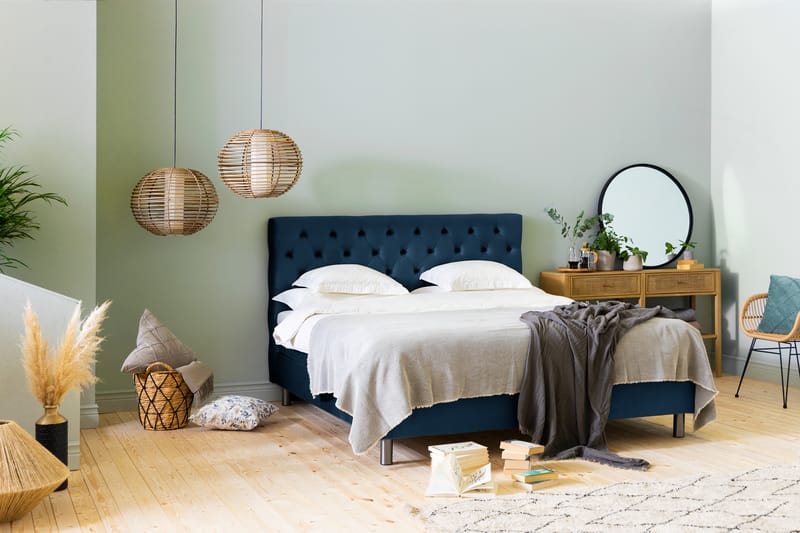 NOVELLA Sängpaket 160x200 cm Djuphäftad Gavel Mörkblå/Sammet - Möbler - Sovrum - Sängar - Komplett Sängpaket