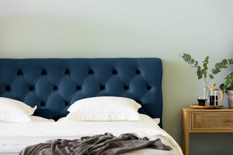 NOVELLA Sängpaket 160x200 cm Djuphäftad Gavel Mörkblå/Sammet - Möbler - Sovrum - Sängar - Komplett Sängpaket