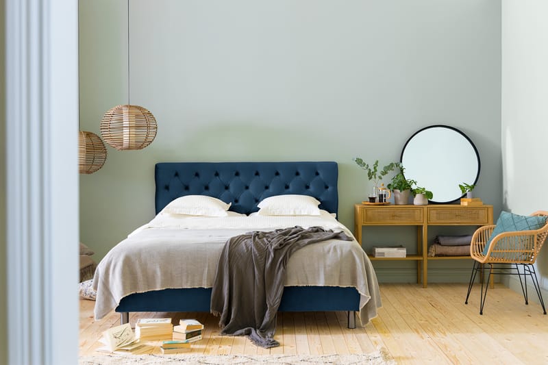 NOVELLA Sängpaket 160x200 cm Djuphäftad Gavel Mörkblå/Sammet - Möbler - Sovrum - Sängar - Komplett Sängpaket