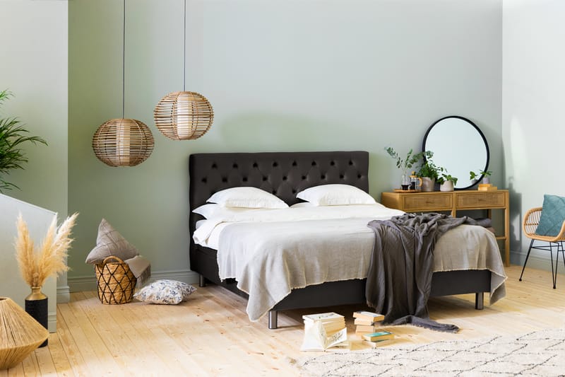NOVELLA Sängpaket 160x200 cm Djuphäftad Gavel Mörkgrå/Sammet - Möbler - Sovrum - Sängar - Komplett Sängpaket
