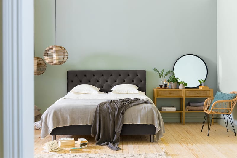 NOVELLA Sängpaket 160x200 cm Djuphäftad Gavel Mörkgrå/Sammet - Möbler - Sovrum - Sängar - Komplett Sängpaket