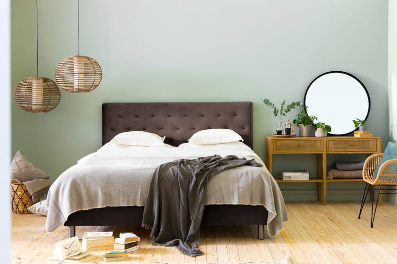 NOVELLA Sängpaket 160x200 cm Knapp Gavel Brun/Sammet - Möbler - Sovrum - Sängar - Komplett Sängpaket