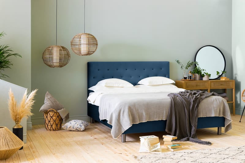 NOVELLA Sängpaket 160x200 cm Knapp Gavel Mörkblå/Sammet - Möbler - Sovrum - Sängar - Komplett Sängpaket